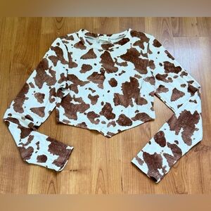 Altar’d State Women’s Cow Print Long Sleeve Cropped Tee Size Small